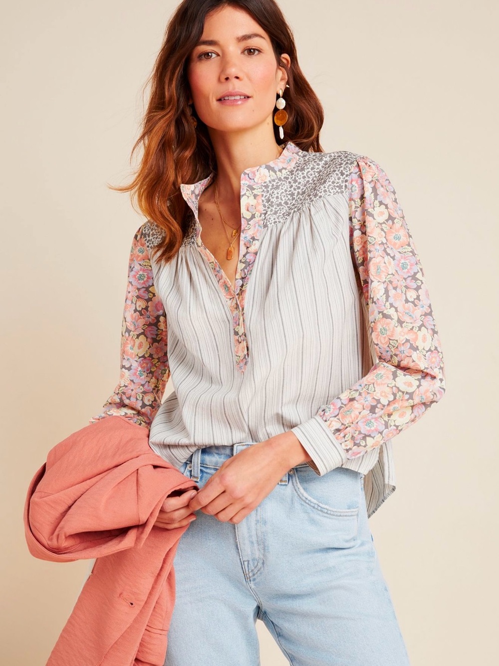 Anthropology La Vie Rebecca Taylor
Striped Mock Neck Button-Up Top